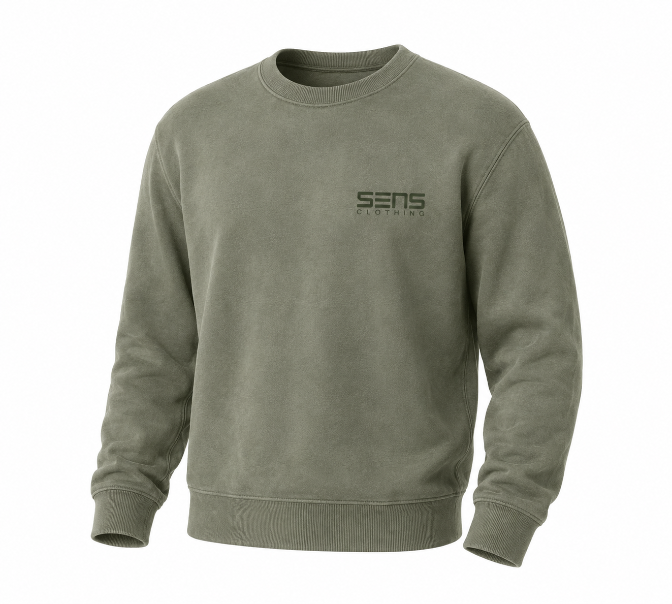 Crewneck Camp de Base délavé Vert sauge délavé – coton biologique GOTS®, 5ens clothing